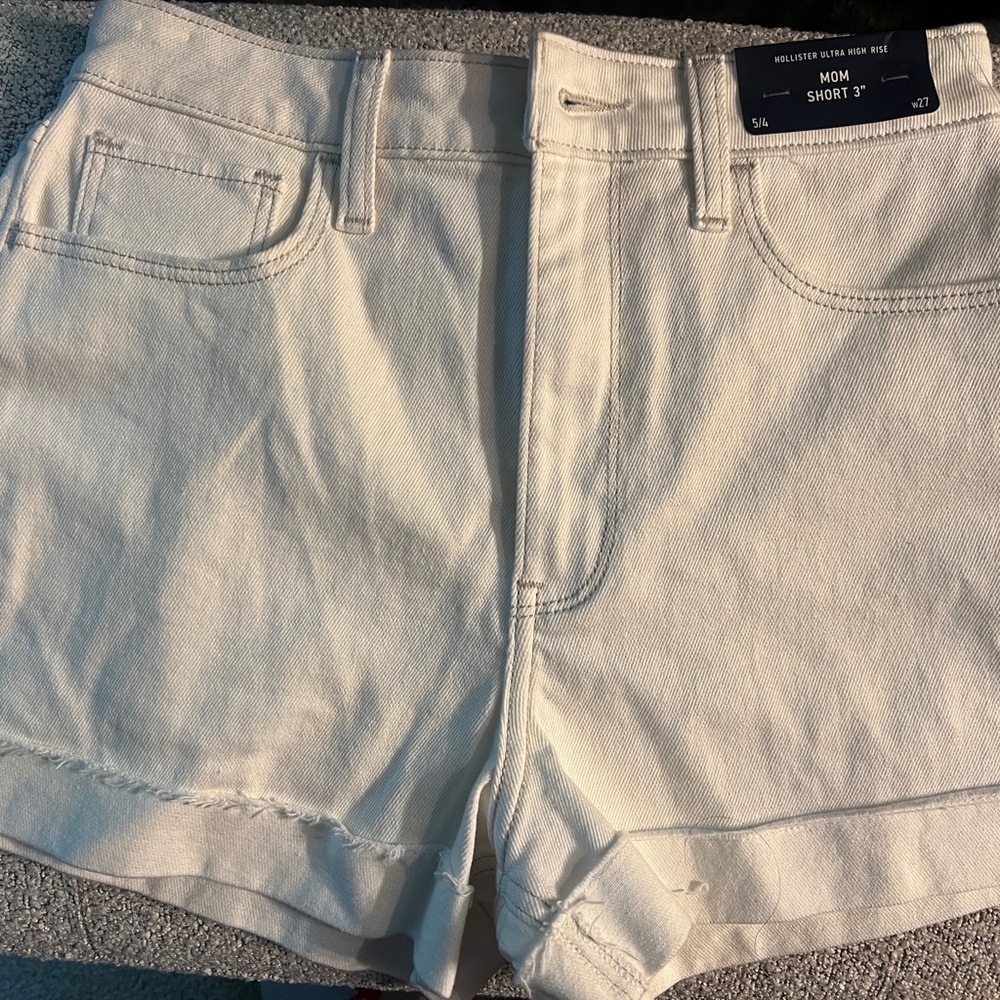 Hollister White Jean Shorts High-Waisted Cuffed